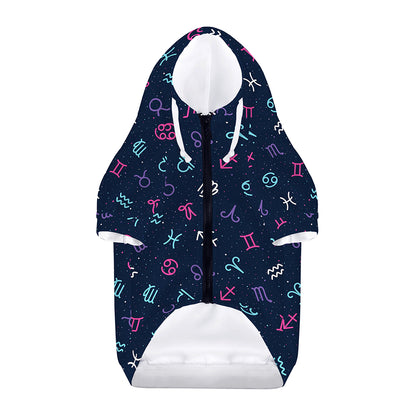 Colorful Zodiac Symbols Pattern Print Dog Zip Up Hoodie