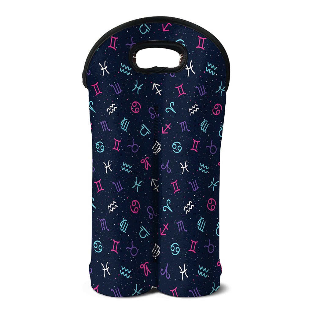 Colorful Zodiac Symbols Pattern Print Double Neoprene Wine Tote