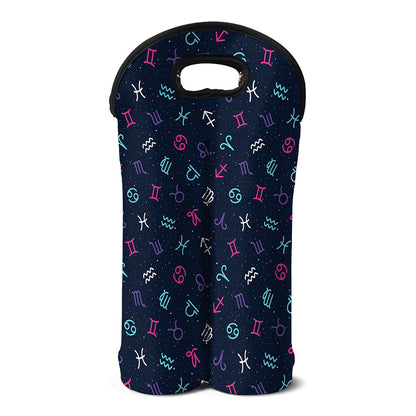 Colorful Zodiac Symbols Pattern Print Double Neoprene Wine Tote