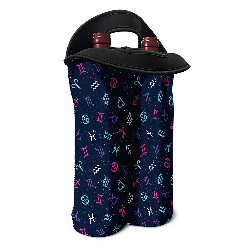 Colorful Zodiac Symbols Pattern Print Double Neoprene Wine Tote