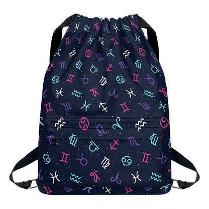 Colorful Zodiac Symbols Pattern Print Drawstring Backpack