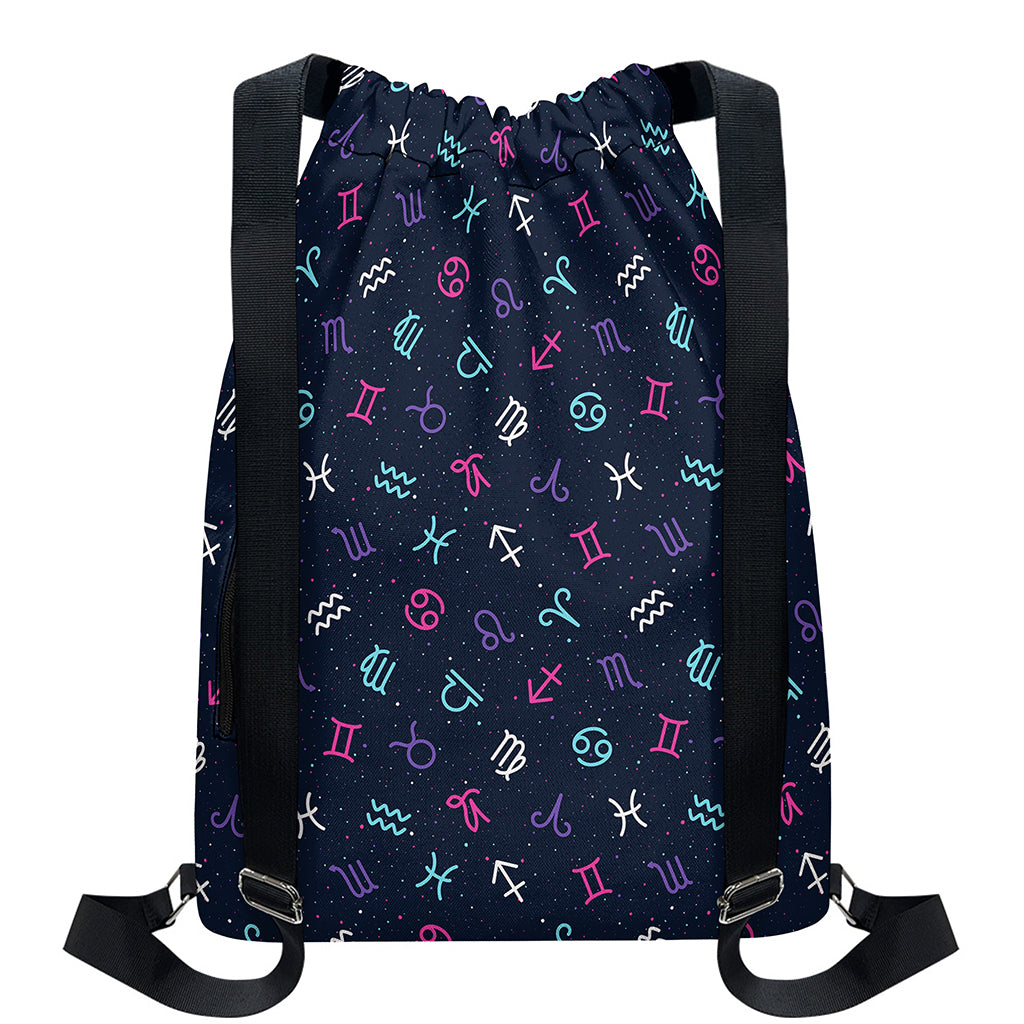 Colorful Zodiac Symbols Pattern Print Drawstring Backpack