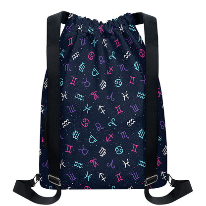 Colorful Zodiac Symbols Pattern Print Drawstring Backpack