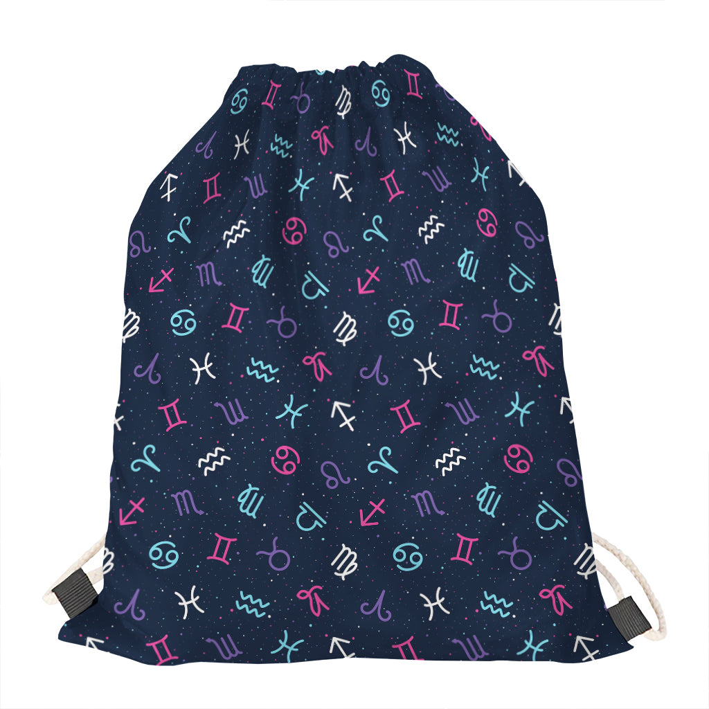 Colorful Zodiac Symbols Pattern Print Drawstring Bag