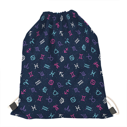 Colorful Zodiac Symbols Pattern Print Drawstring Bag