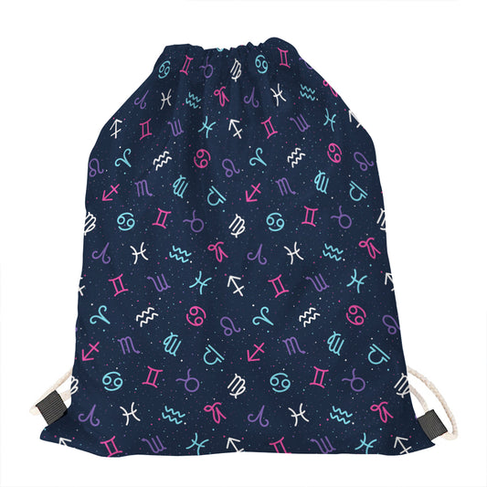 Colorful Zodiac Symbols Pattern Print Drawstring Bag