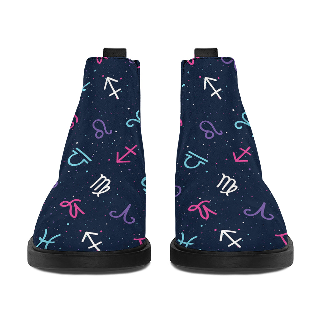Colorful Zodiac Symbols Pattern Print Flat Ankle Boots