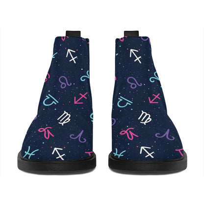 Colorful Zodiac Symbols Pattern Print Flat Ankle Boots