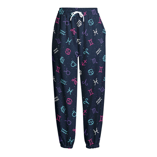 Colorful Zodiac Symbols Pattern Print Fleece Lined Knit Pants