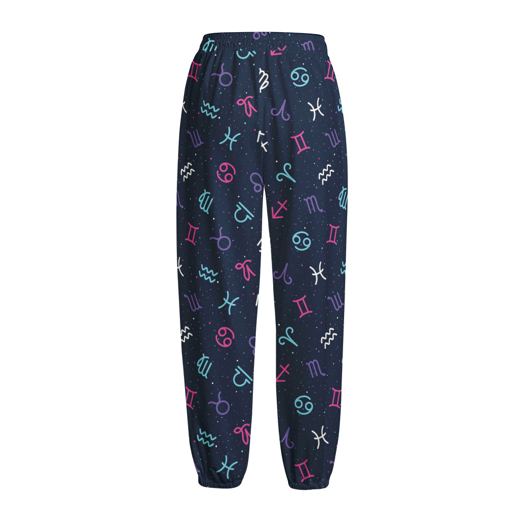 Colorful Zodiac Symbols Pattern Print Fleece Lined Knit Pants