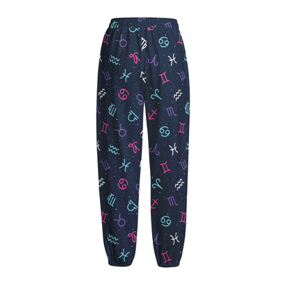 Colorful Zodiac Symbols Pattern Print Fleece Lined Knit Pants