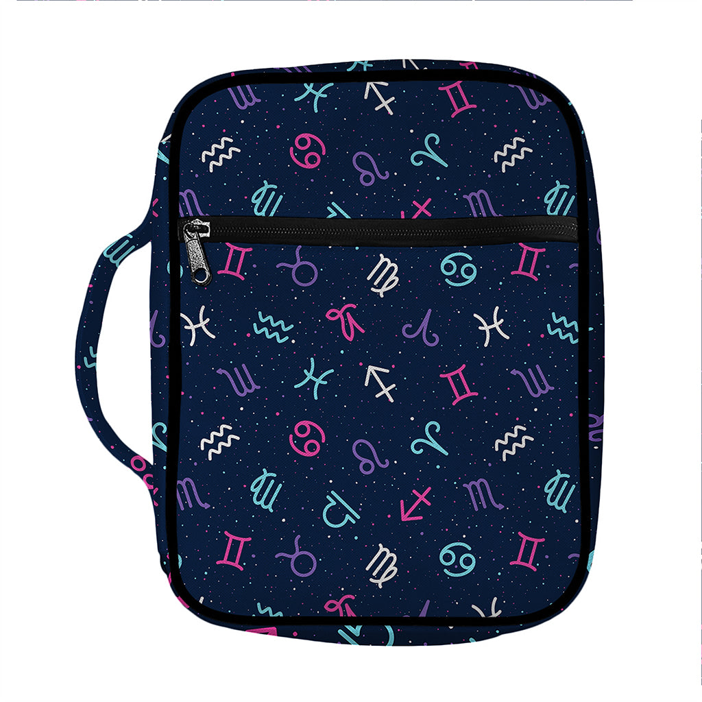 Colorful Zodiac Symbols Pattern Print Front Pocket Bible Bag