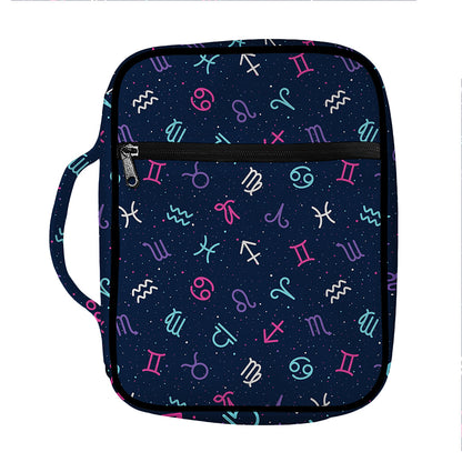 Colorful Zodiac Symbols Pattern Print Front Pocket Bible Bag