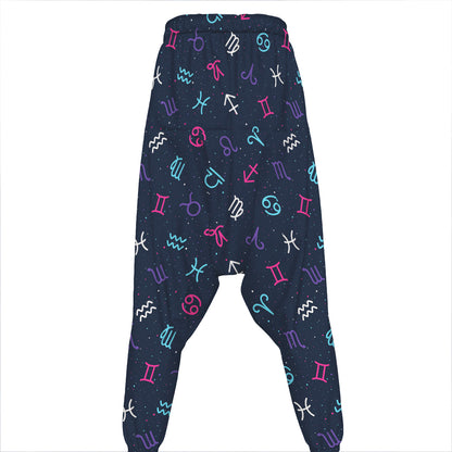 Colorful Zodiac Symbols Pattern Print Hammer Pants