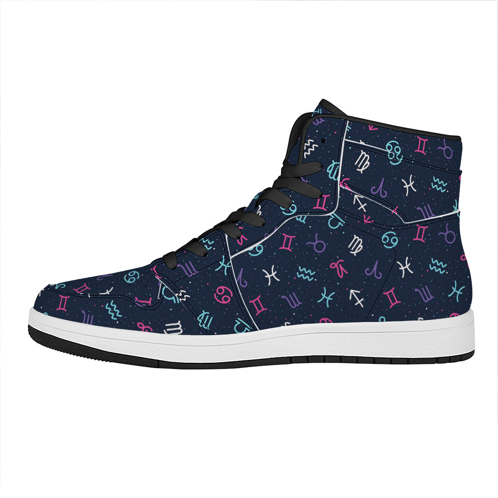 Colorful Zodiac Symbols Pattern Print High Top Leather Sneakers