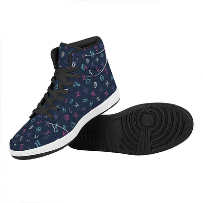 Colorful Zodiac Symbols Pattern Print High Top Leather Sneakers