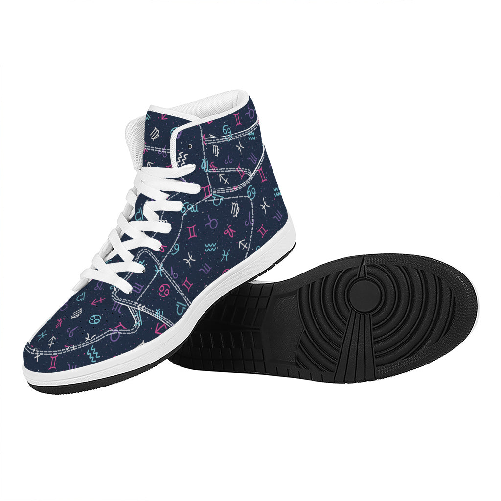 Colorful Zodiac Symbols Pattern Print High Top Leather Sneakers