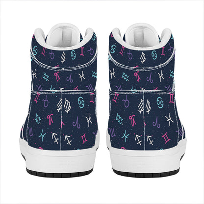 Colorful Zodiac Symbols Pattern Print High Top Leather Sneakers