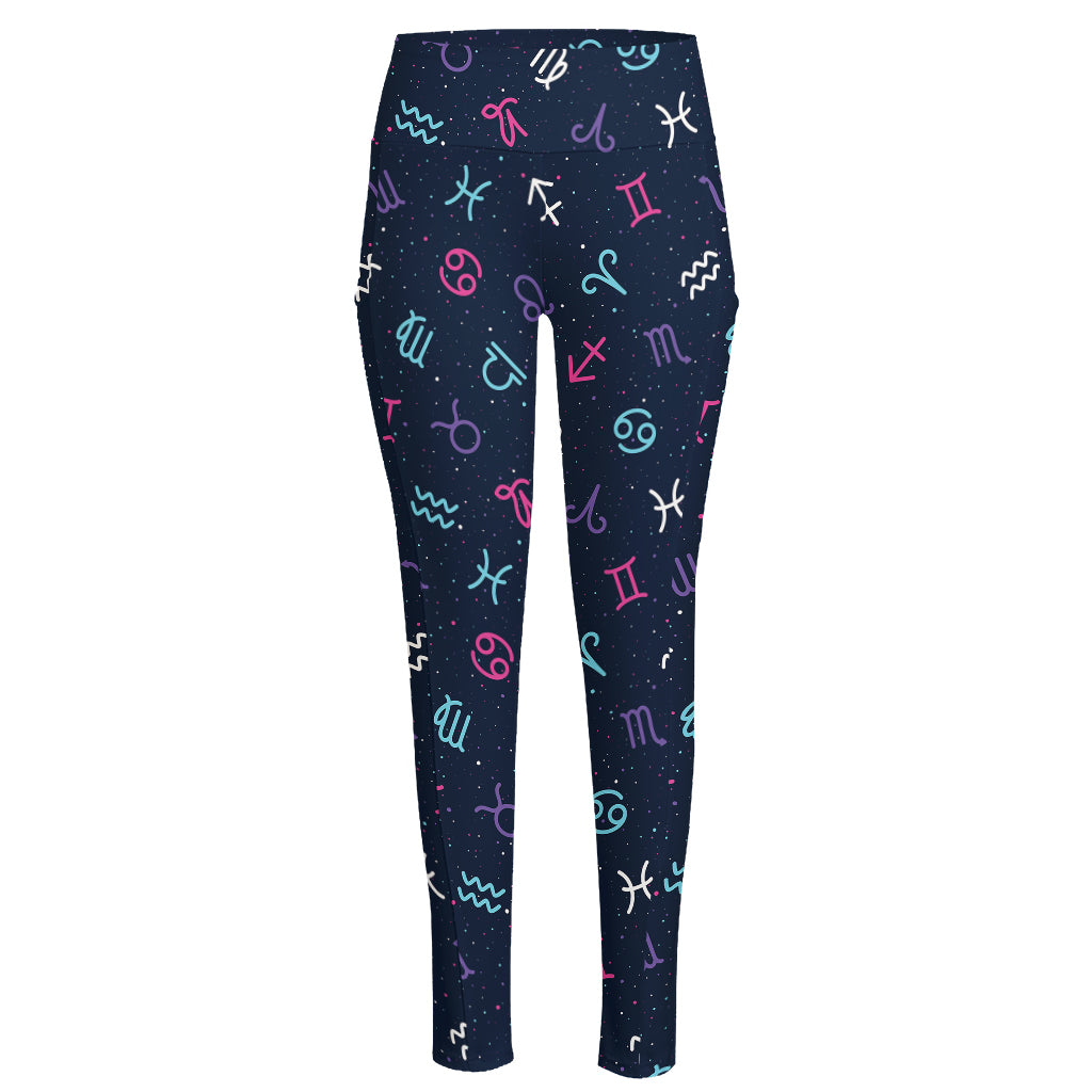 Colorful Zodiac Symbols Pattern Print High-Waisted Pocket Leggings