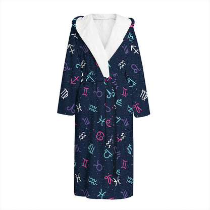 Colorful Zodiac Symbols Pattern Print Hooded Bathrobe