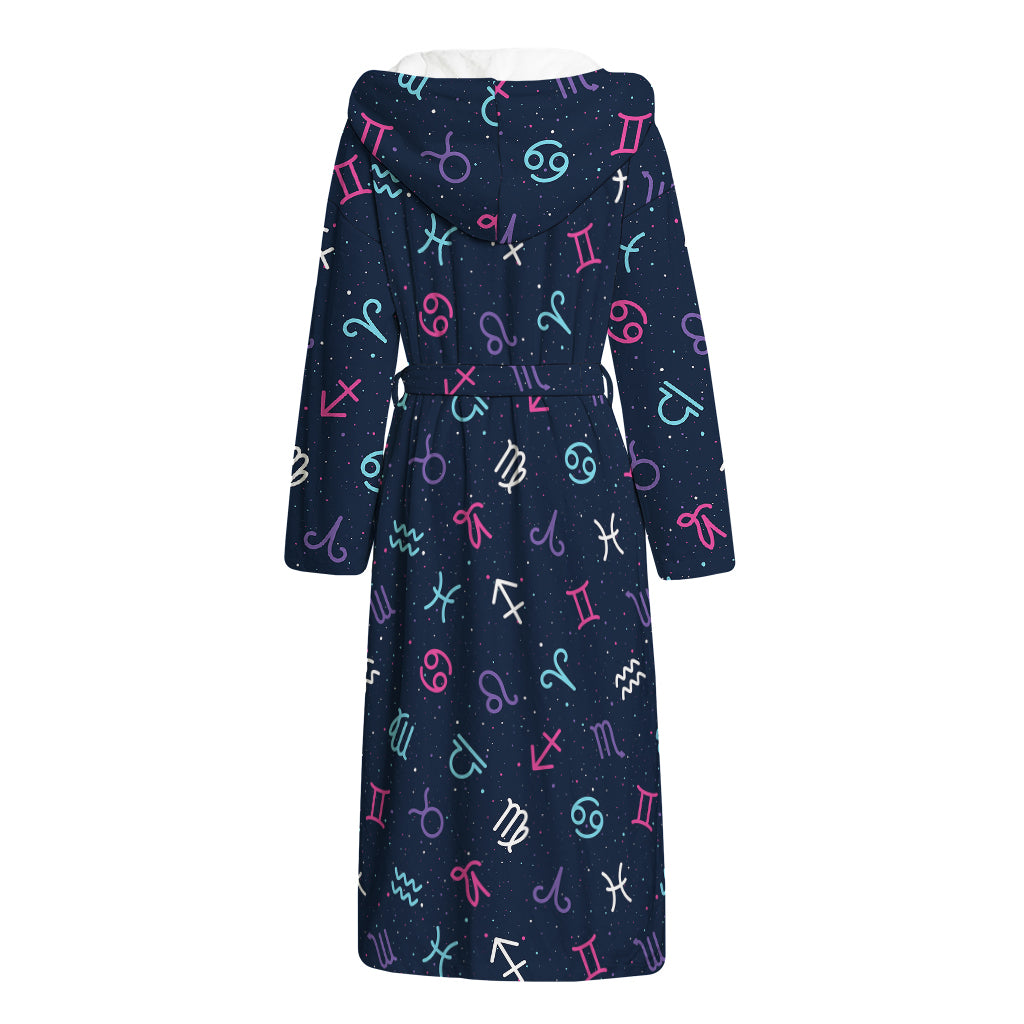 Colorful Zodiac Symbols Pattern Print Hooded Bathrobe