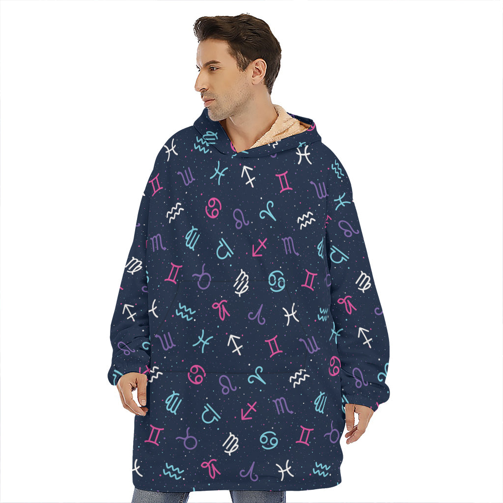 Colorful Zodiac Symbols Pattern Print Hoodie Blanket