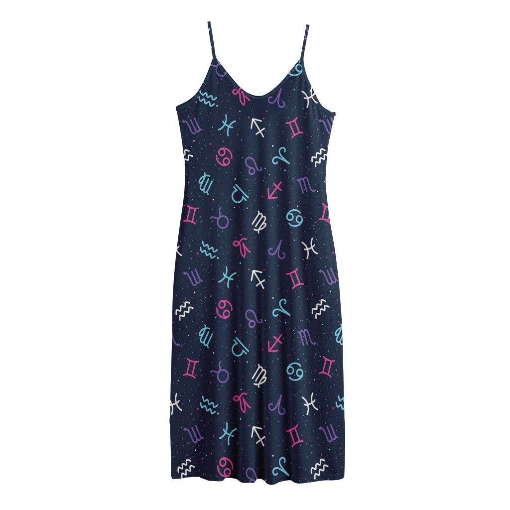 Colorful Zodiac Symbols Pattern Print Jersey Midi Cami Dress