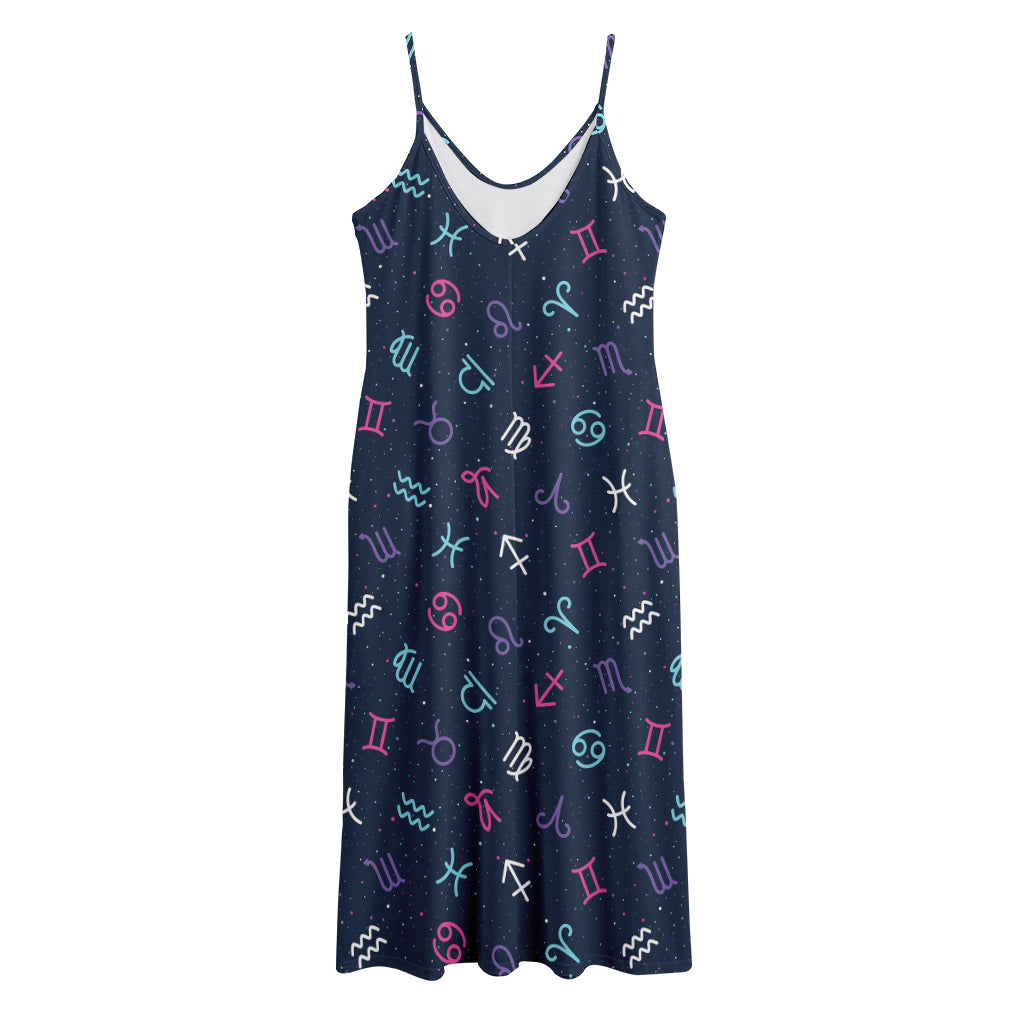 Colorful Zodiac Symbols Pattern Print Jersey Midi Cami Dress