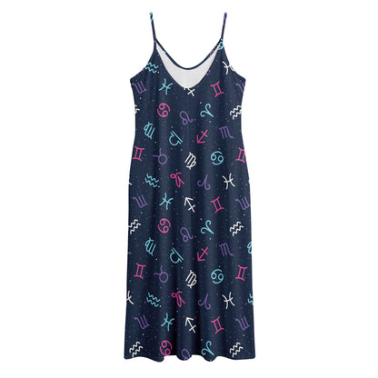 Colorful Zodiac Symbols Pattern Print Jersey Midi Cami Dress
