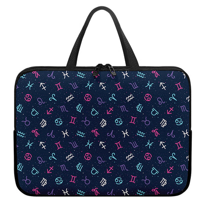 Colorful Zodiac Symbols Pattern Print Laptop Sleeve With Handle