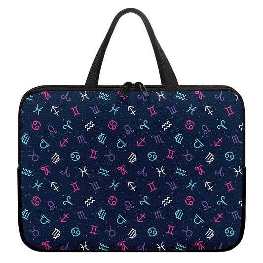 Colorful Zodiac Symbols Pattern Print Laptop Sleeve With Handle