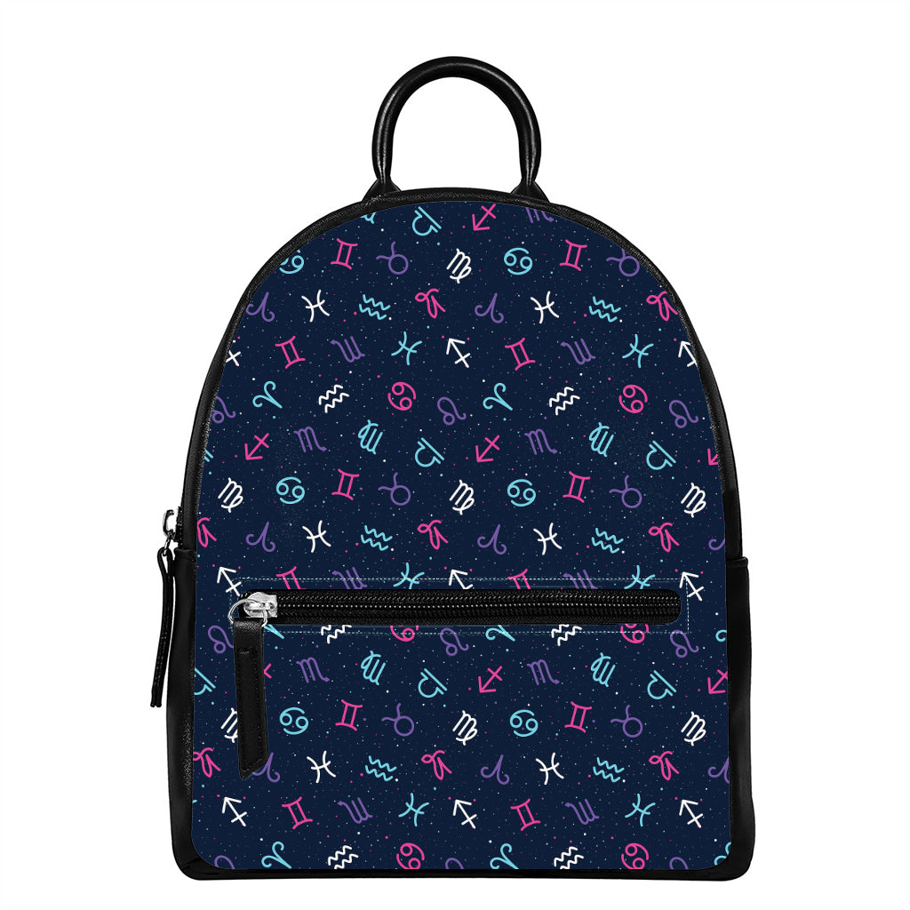 Colorful Zodiac Symbols Pattern Print Leather Backpack