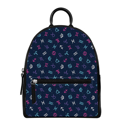 Colorful Zodiac Symbols Pattern Print Leather Backpack