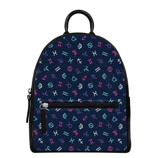 Colorful Zodiac Symbols Pattern Print Leather Backpack