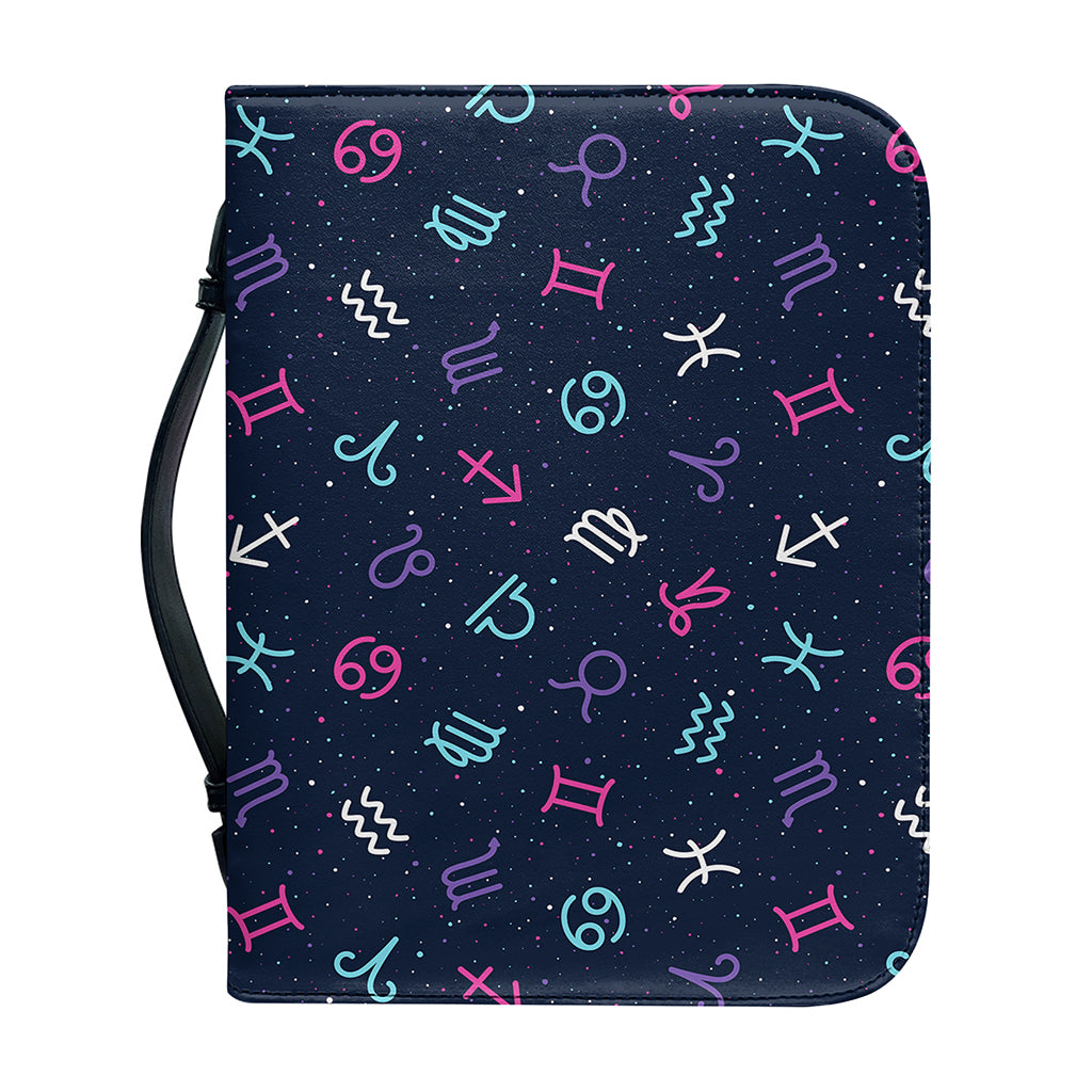 Colorful Zodiac Symbols Pattern Print Leather Bible Cover