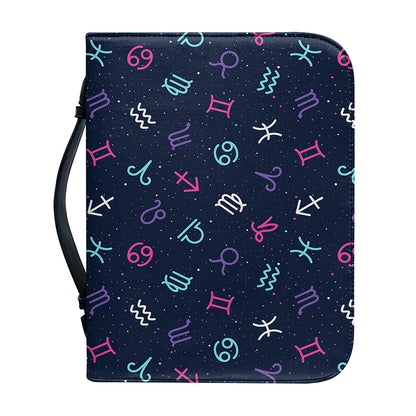 Colorful Zodiac Symbols Pattern Print Leather Bible Cover