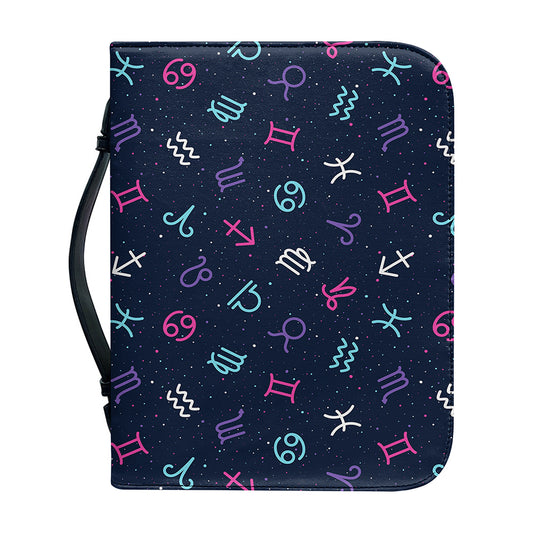 Colorful Zodiac Symbols Pattern Print Leather Bible Cover