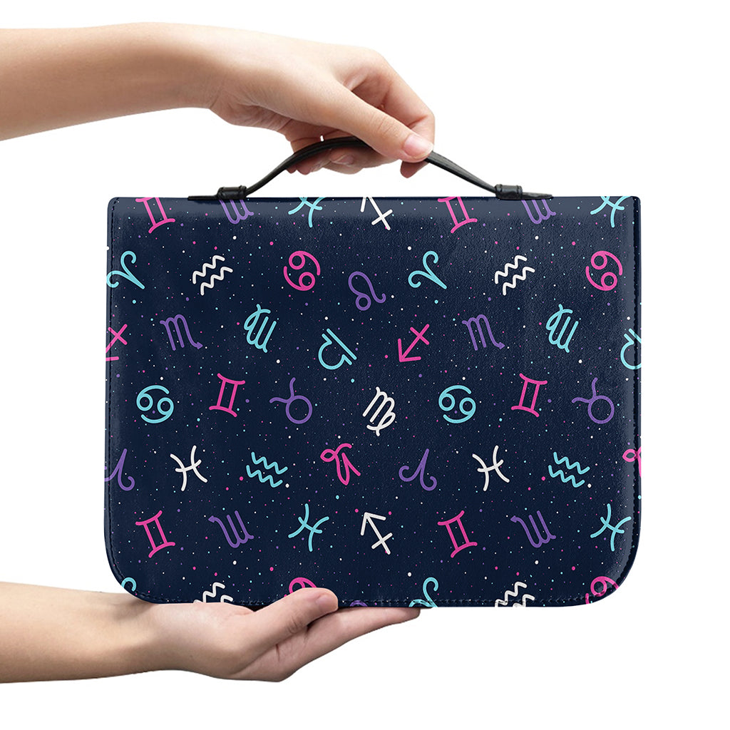 Colorful Zodiac Symbols Pattern Print Leather Bible Cover