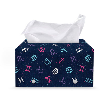 Colorful Zodiac Symbols Pattern Print Leather Tissue Box Cover