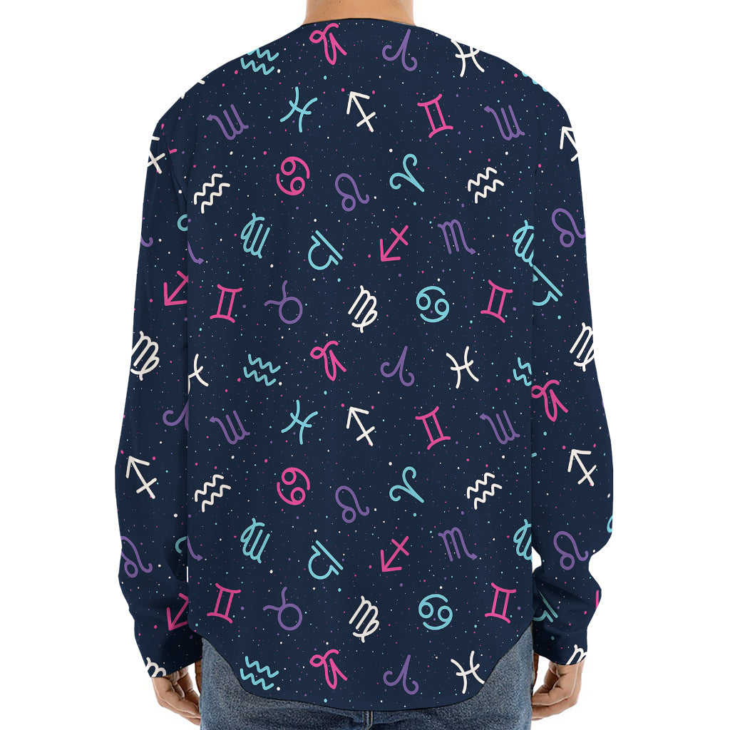 Colorful Zodiac Symbols Pattern Print Long Sleeve Baseball Jersey