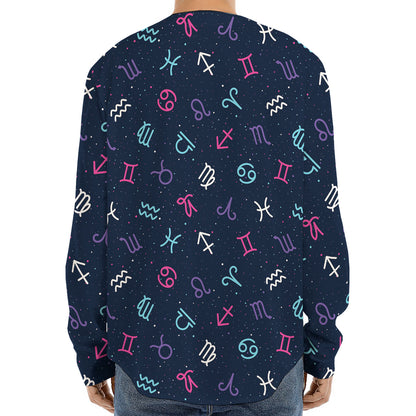Colorful Zodiac Symbols Pattern Print Long Sleeve Baseball Jersey