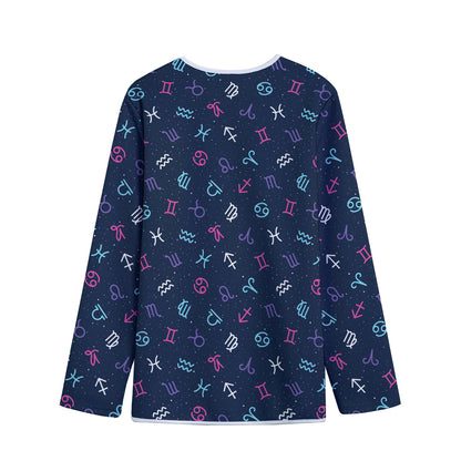 Colorful Zodiac Symbols Pattern Print Long Sleeve Short Coat