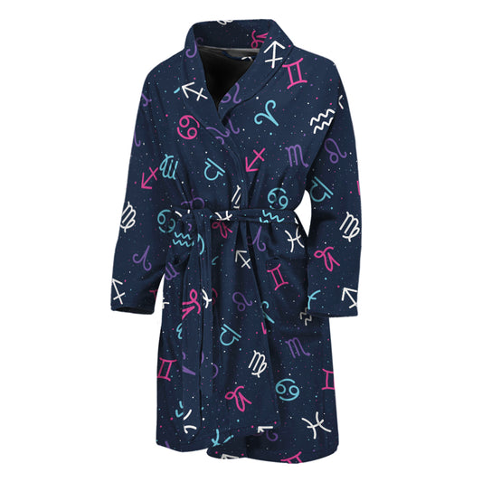 Colorful Zodiac Symbols Pattern Print Men's Bathrobe