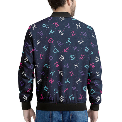 Colorful Zodiac Symbols Pattern Print Men's Bomber Jacket