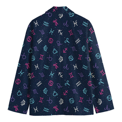 Colorful Zodiac Symbols Pattern Print Men's Cotton Blazer