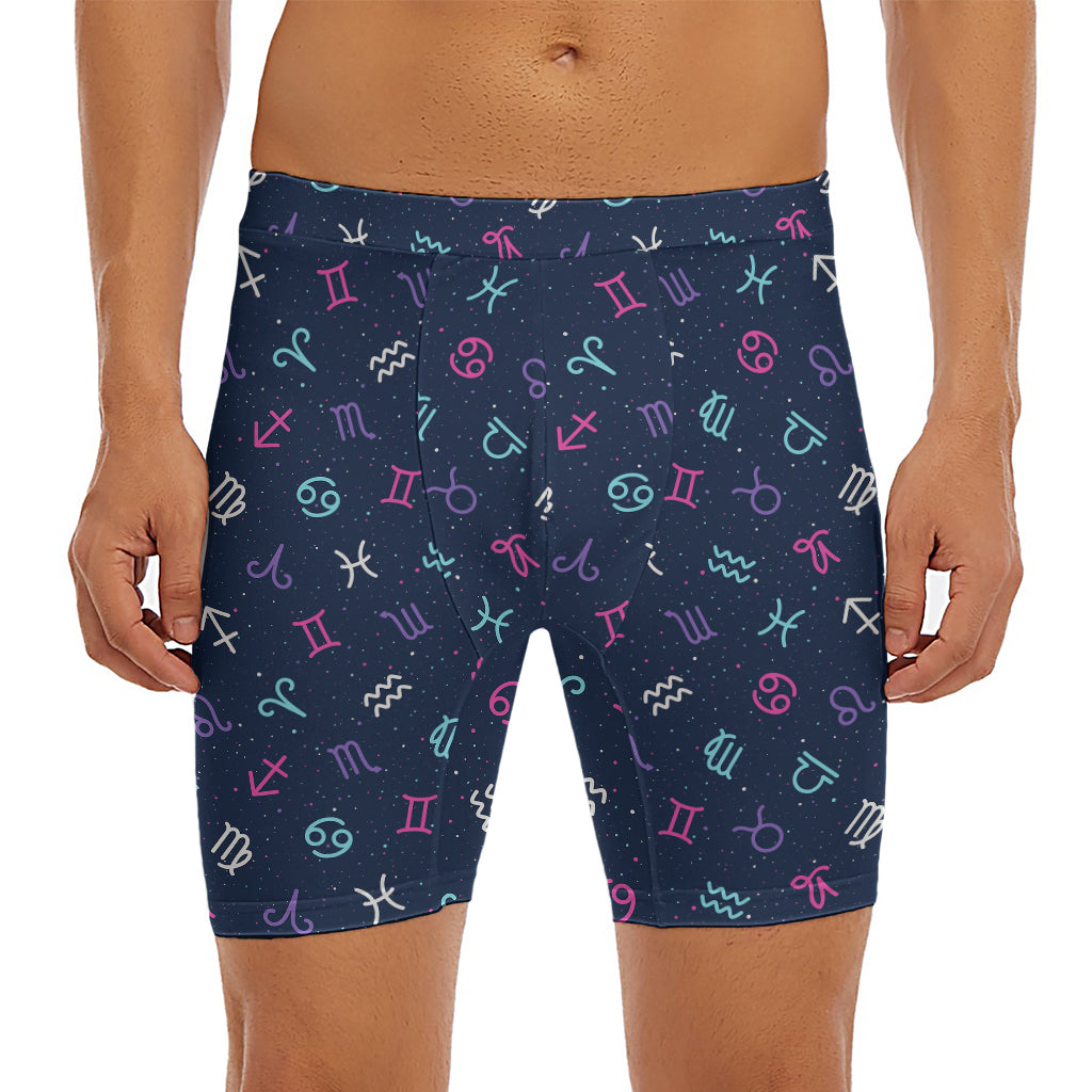Colorful Zodiac Symbols Pattern Print Men's Long Boxer Briefs