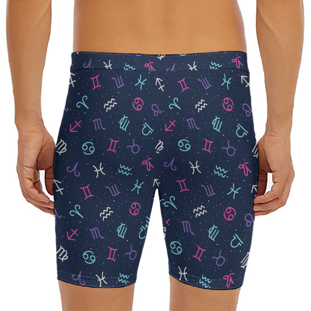 Colorful Zodiac Symbols Pattern Print Men's Long Boxer Briefs