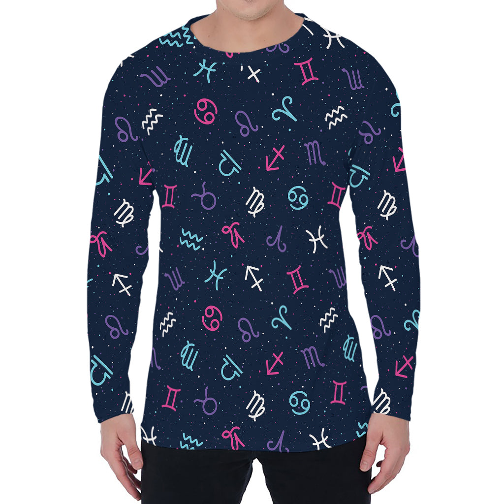 Colorful Zodiac Symbols Pattern Print Men's Long Sleeve T-Shirt