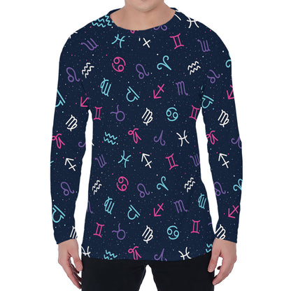 Colorful Zodiac Symbols Pattern Print Men's Long Sleeve T-Shirt
