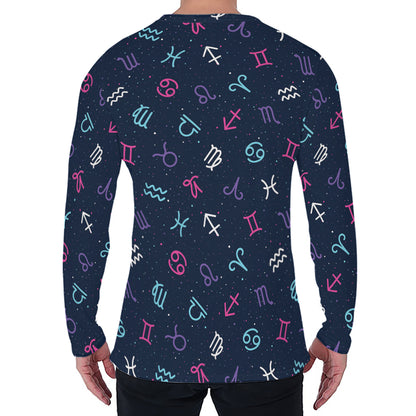 Colorful Zodiac Symbols Pattern Print Men's Long Sleeve T-Shirt